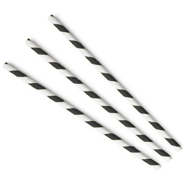 Regular Paper Straws 6 x 200mm White/Black Swirl