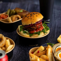 750ml / 24oz Round Paper Takeaway Container - Aqueous Lined - Black - 150 Series