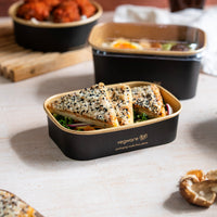 500ml / 16oz Rectangular Paper Takeaway Container - Aqueous Lined - Black