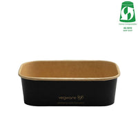 650ml / 22oz Rectangular Paper Takeaway Container - Aqueous Lined - Black