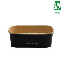 750ml / 24oz Rectangular Paper Takeaway Container - Aqueous Lined - Black