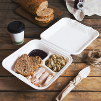 Dinner Clam Regular 9x9" (3 sections) White - Sugarcane