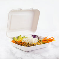 Dinner Clam Regular 9x9x3" (23x23x8cm) PFAS Free White - Sugarcane