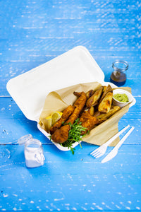 Fish & Chips Clam 12x6x2.5" (30x15x6cm) White - Sugarcane