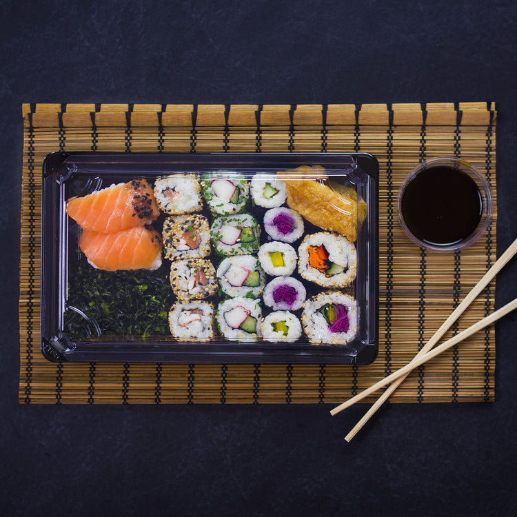 #4 PLA Sushi Tray (black) & Lid (clear) - 21 x 12 x 4cm
