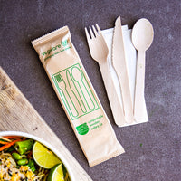 16cm Wooden Cutlery Set - Knife, Fork, Spoon with Napkin