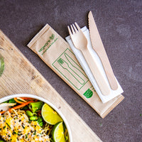 16cm Wooden Cutlery Set - Knife, Fork with 1ply Napkin Kraft