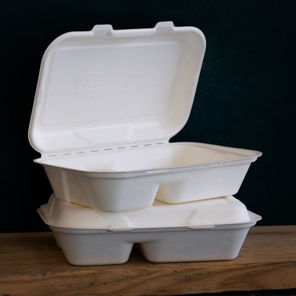 9" x 6" Snack Clam - Large - 2 Section  - Plant Fibre - PFAS Free - White - Image #3