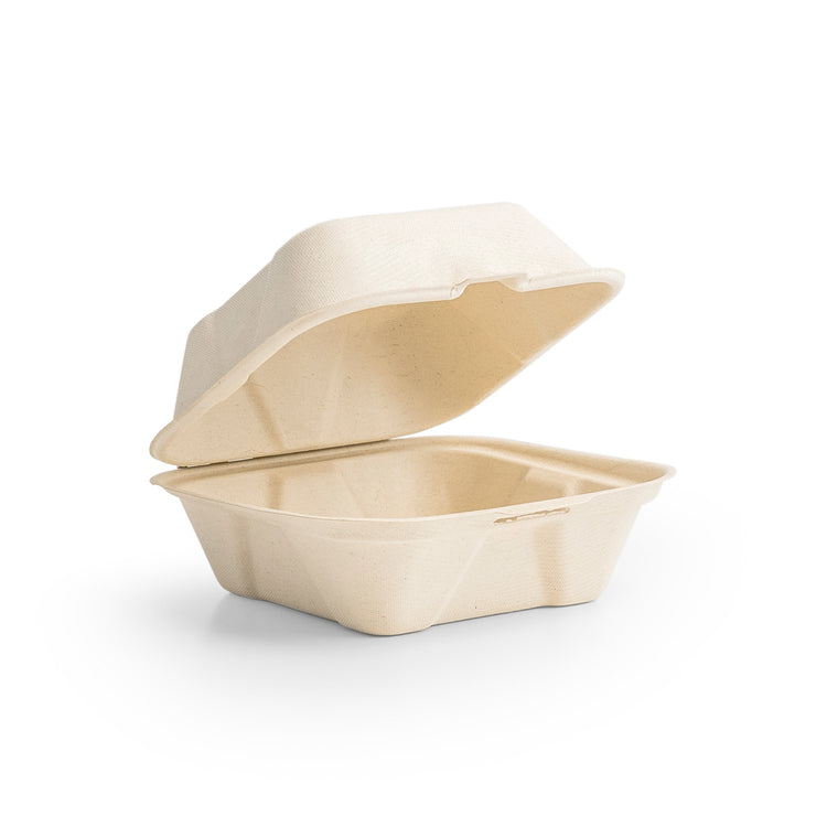 6in Bagasse Burger Box - Natural