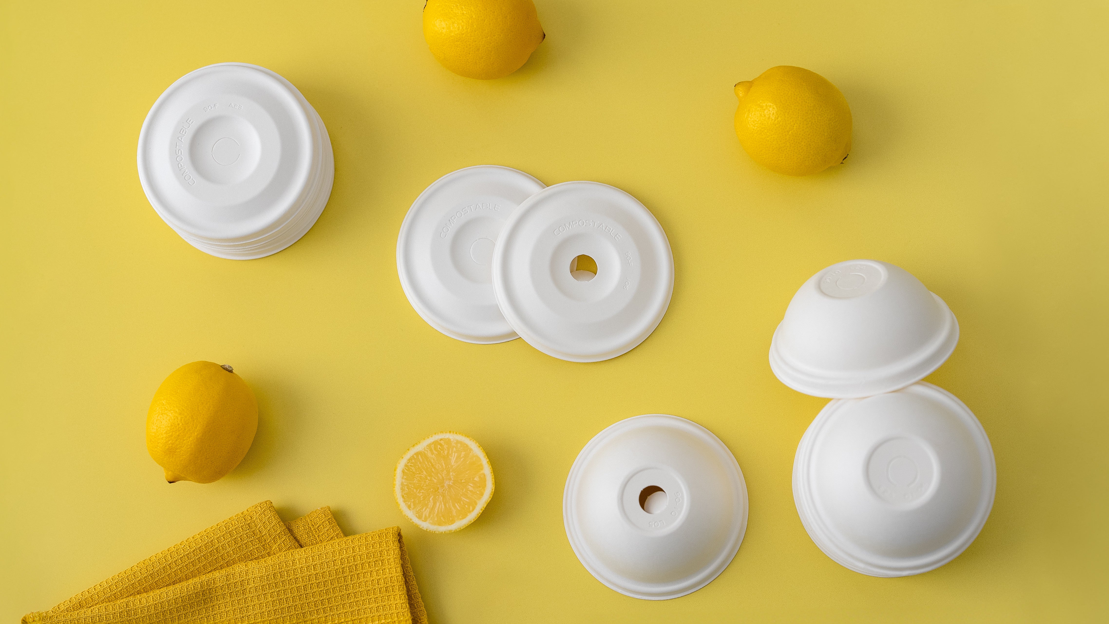 Flat Straw Hole Lid - Plant Fibre - PFAS Free - White - 89/90 Series