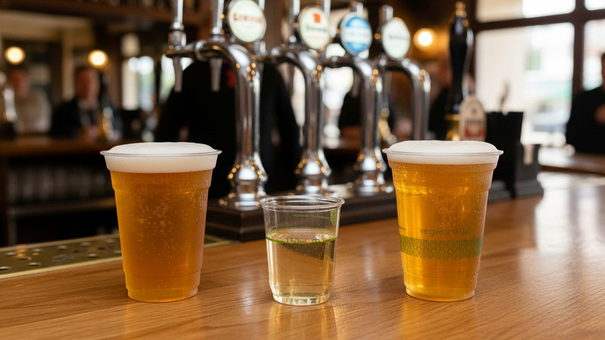 425ml PLA Clear Beer Cup - Green Leaf - 96 Series - W&M Approved