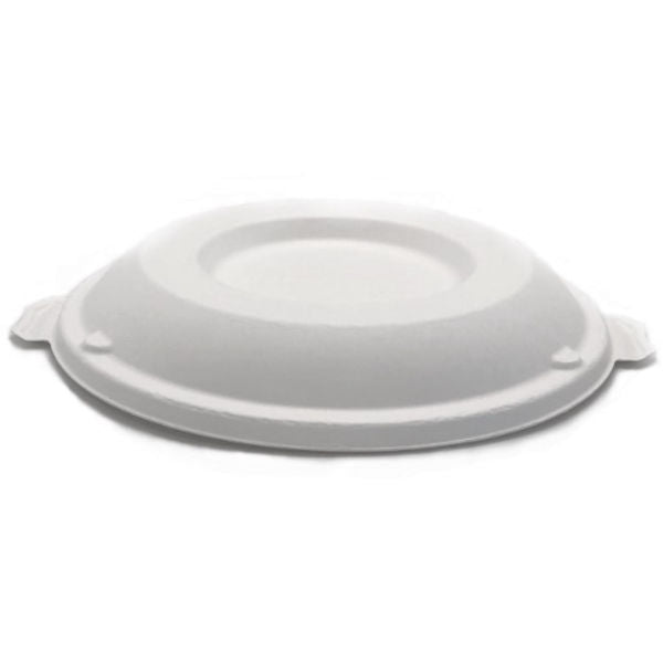 Dome Bowl Flat Lid - fits 24oz /32oz/ 40oz PFAS Free White - Sugarcane - 196 Series