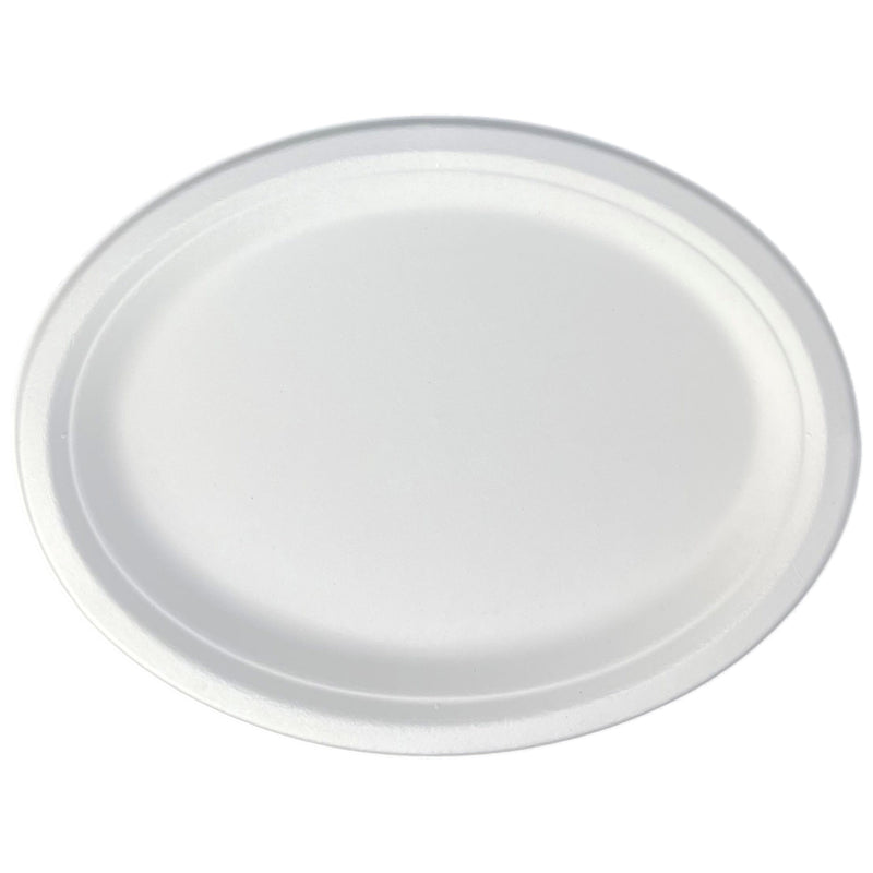 Oval Plate Large 12.5 x 10" (32 x 25cm) - PFAS Free White - Sugarcane