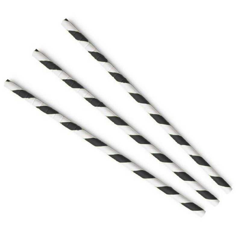 Paper Straws Regular 6 x 200mm - White/Black Swirl