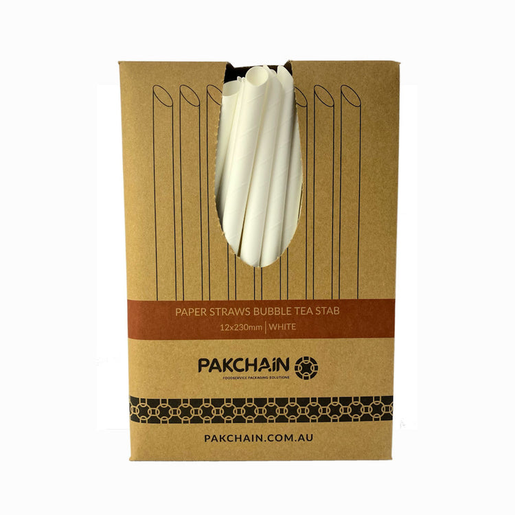 Paper Straws Bubble Tea Stab 12 x 230mm – White
