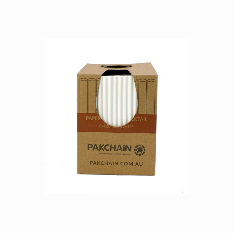 Paper Straws Cocktail 6 x 120mm - White