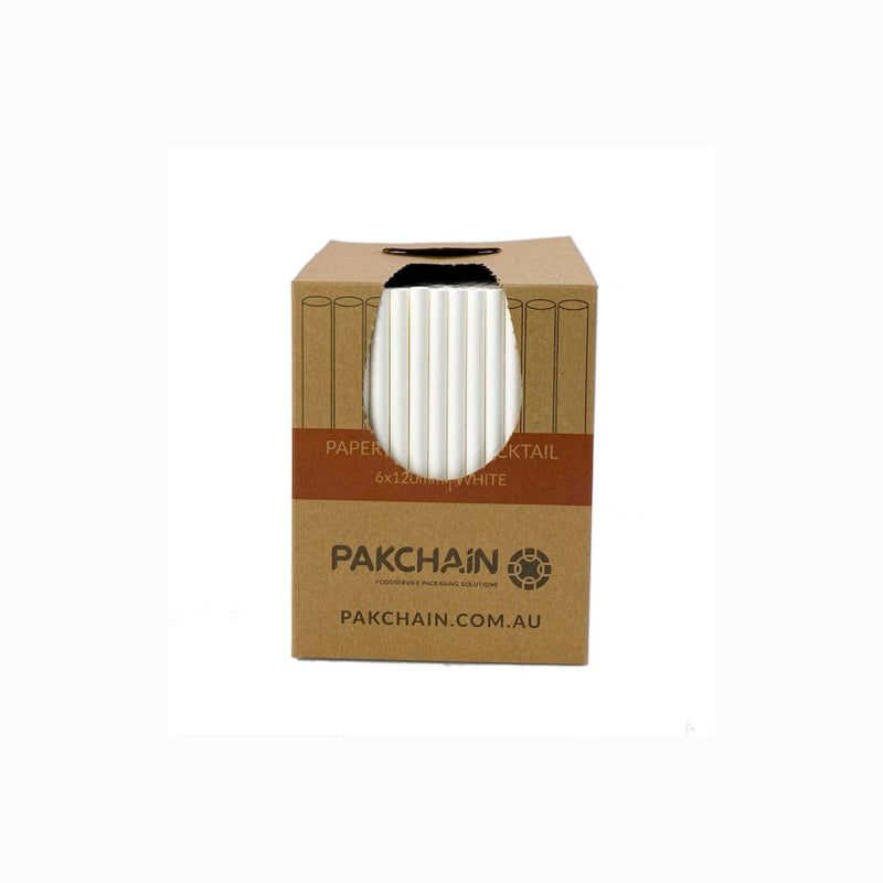 Paper Straws Cocktail 6 x 120mm - White (Box)