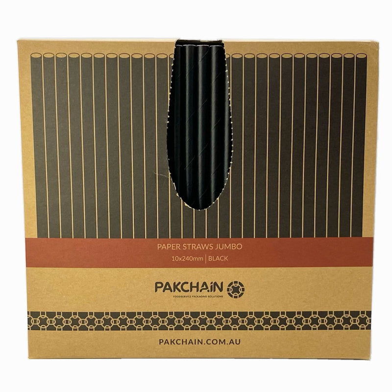 Paper Straws Jumbo 10 x 240mm XL - Black (Box)