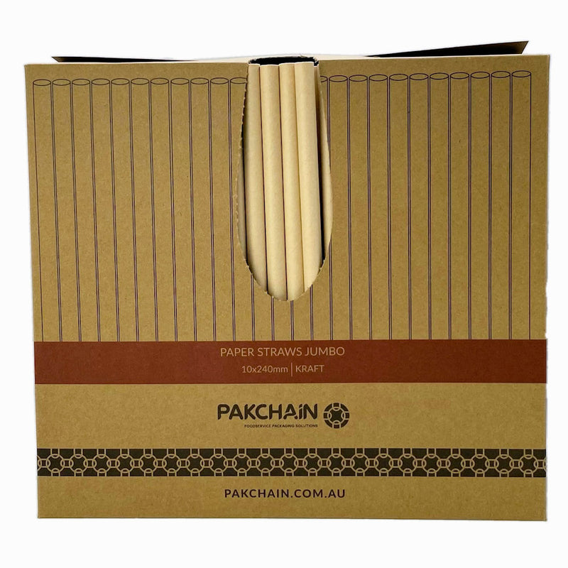 Paper Straws Jumbo 10 x 240mm XL - Kraft (Box)