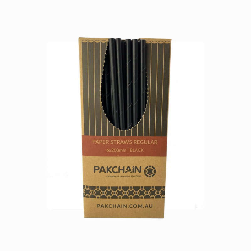 Paper Straws Regular 6 x 200mm - Black (Box)