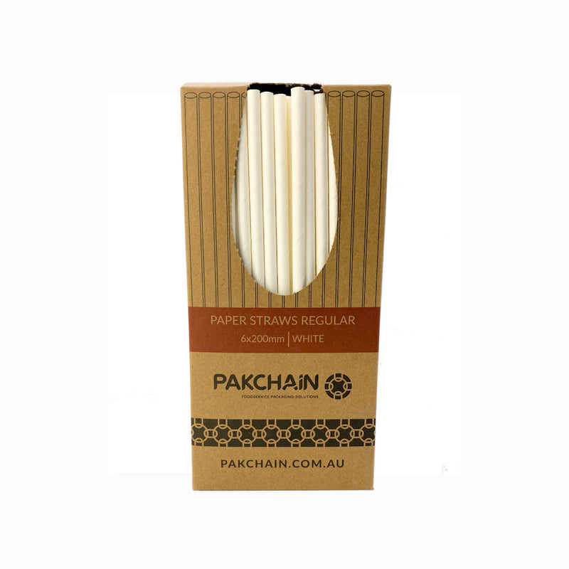 Paper Straws Regular 6 x 200mm - White (Box)