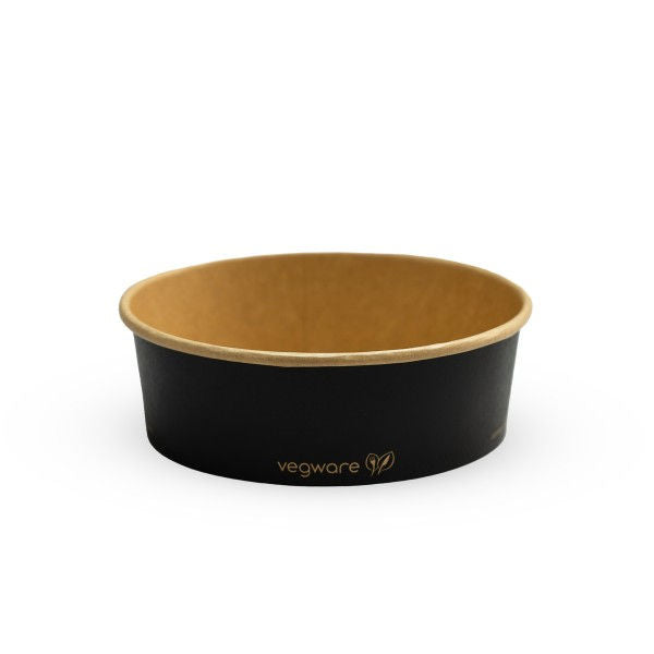 16oz/500ml Round Paper Takeaway Container - Aqueous Lined - Black - 150 Series - Image #1