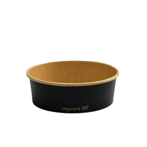 500ml / 16oz Round Paper Takeaway Container - Aqueous Lined - Black - 150 Series