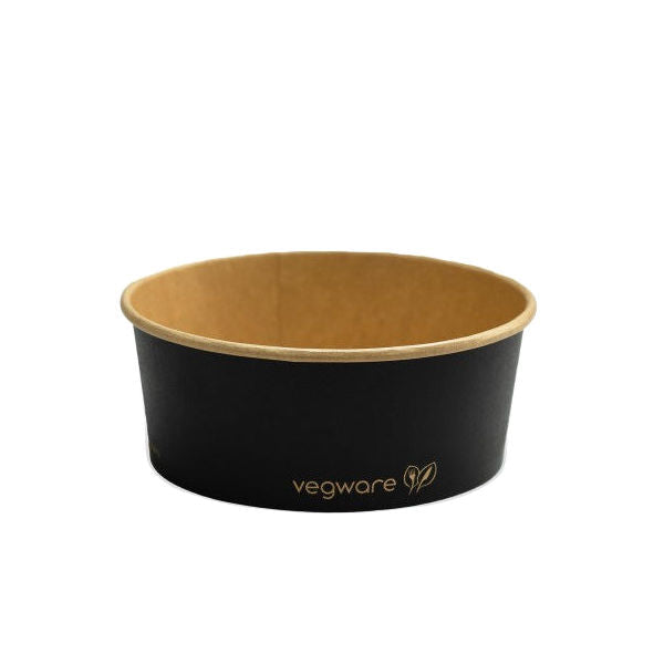 750ml / 24oz Round Paper Takeaway Container - Aqueous Lined - Black - 150 Series