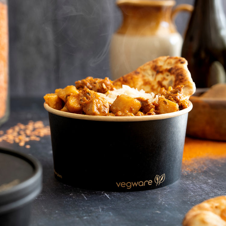 1000ml / 34oz Round Paper Takeaway Container - Aqueous Lined - Black - 150 Series