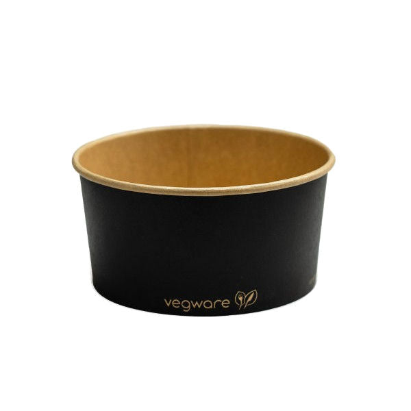 1000ml / 34oz Round Paper Takeaway Container - Aqueous Lined - Black - 150 Series