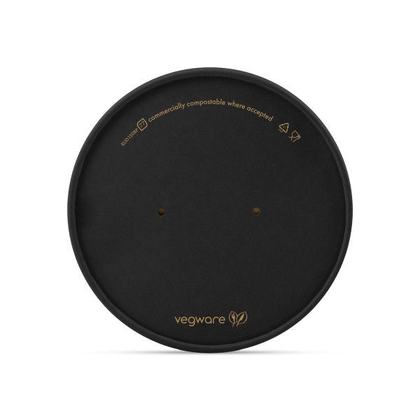 Round Paper Lid with Vents - Aqueous Lined - Black - 150 Series - Image #1