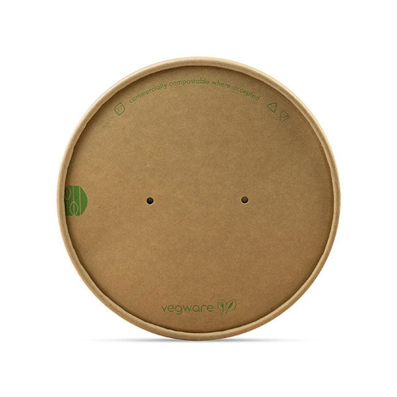Round Paper Lid with Vents - Aqueous Lined - Kraft - 150 Series - Image #1