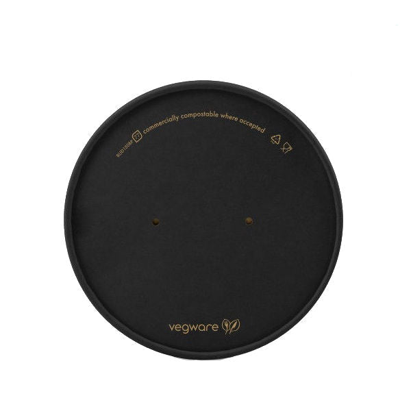 Round Paper Lid with Vents - Aqueous Lined - Black - 150 Series