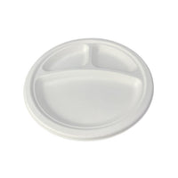 Round Plate 9" (23cm) 3 Sections - PFAS Free White - Sugarcane