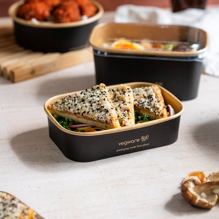 16oz/500ml Rectangular Paper Takeaway Container - Aqueous Lined - Black - Image #3