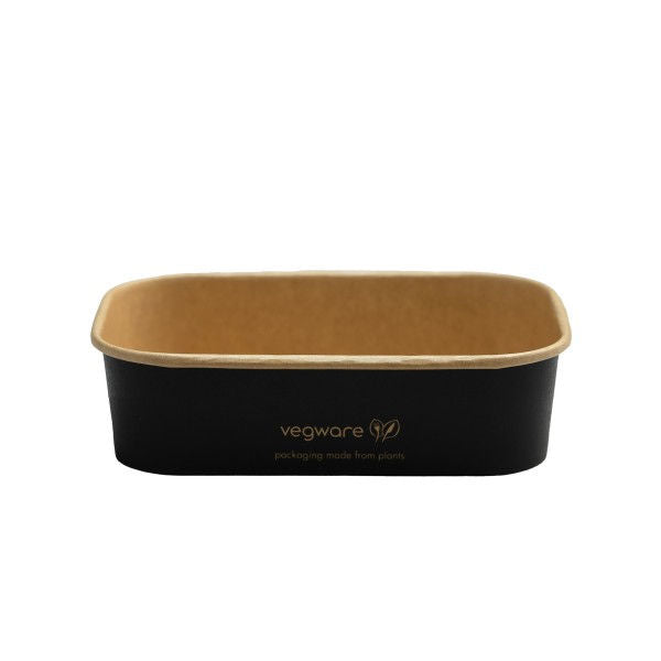 16oz/500ml Rectangular Paper Takeaway Container - Aqueous Lined - Black - Image #1