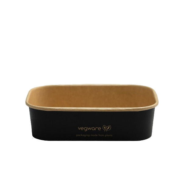 500ml / 16oz Rectangular Paper Takeaway Container - Aqueous Lined - Black
