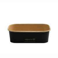 22oz/650ml Rectangular Paper Takeaway Container - Aqueous Lined - Black - Image #1