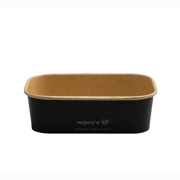 22oz/650ml Rectangular Paper Takeaway Container - Aqueous Lined - Black - Image #1