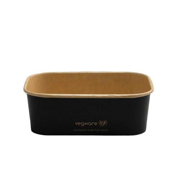 750ml / 24oz Rectangular Paper Takeaway Container - Aqueous Lined - Black