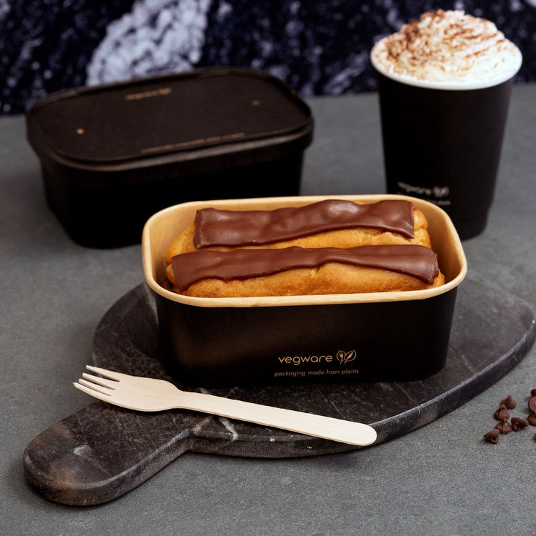 24oz/750ml Rectangular Paper Takeaway Container - Aqueous Lined - Black - Image #2