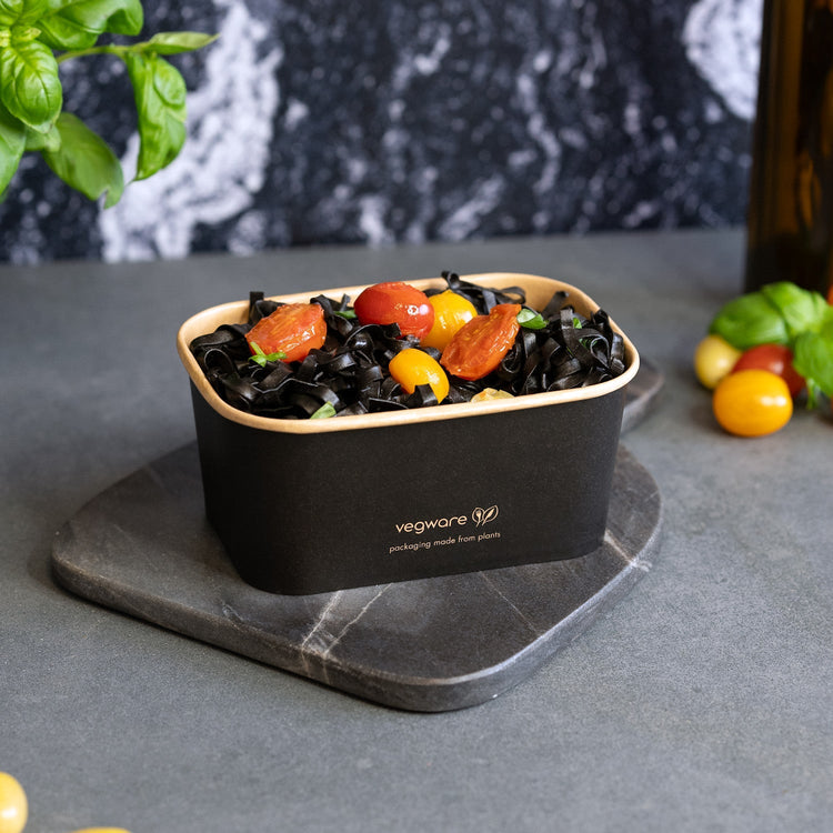 34oz/1000ml Rectangular Paper Takeaway Container - Aqueous Lined - Black - Image #2