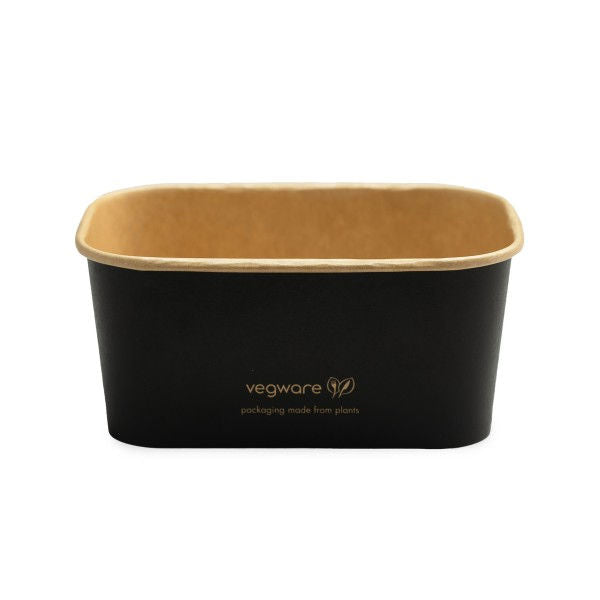34oz/1000ml Rectangular Paper Takeaway Container - Aqueous Lined - Black - Image #1