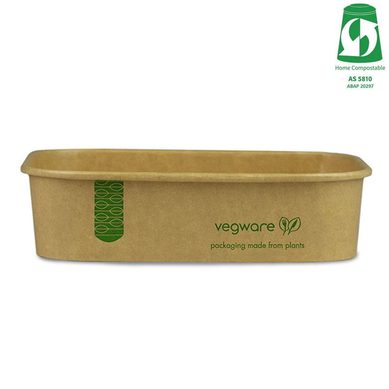 500ml / 16oz Rectangular Paper Takeaway Container - Aqueous Lined - Kraft