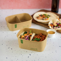 1000ml / 34oz Rectangular Paper Takeaway Container - Aqueous Lined - Kraft