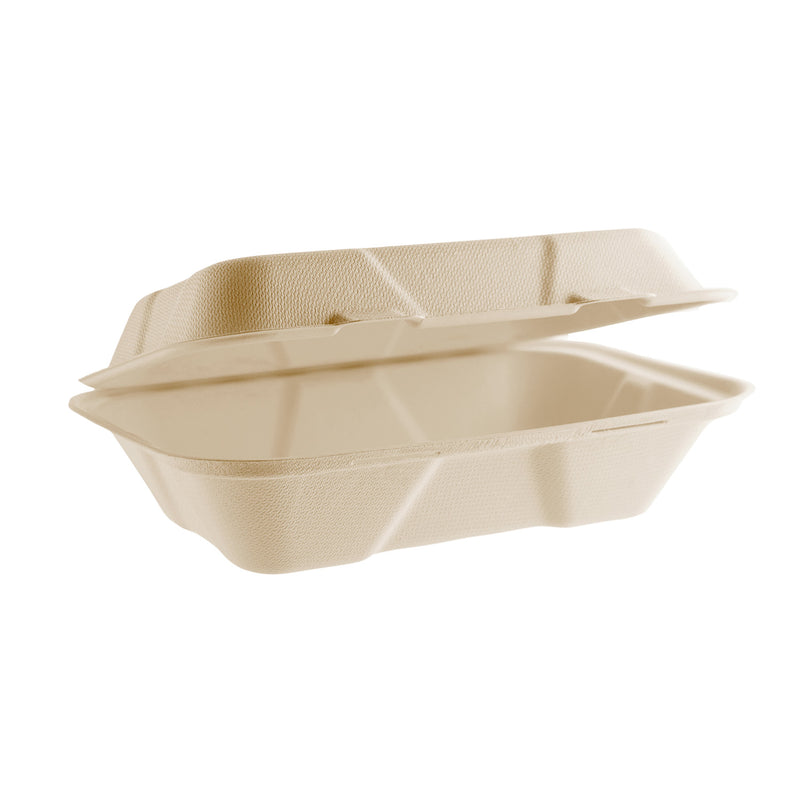 9 x 6in Large Bagasse Clamshell - Natural