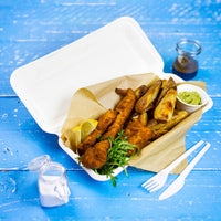12" x 6" x 2.5" Fish & Chips Clam - Sugarcane -  PFAS Free - White - Image #2
