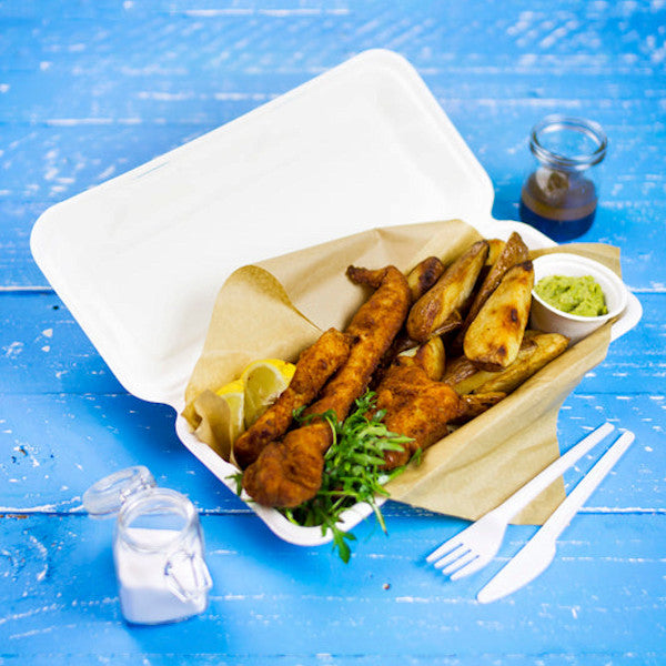 12" x 6" x 2.5" Fish & Chips Clam - Sugarcane -  PFAS Free - White - Image #2