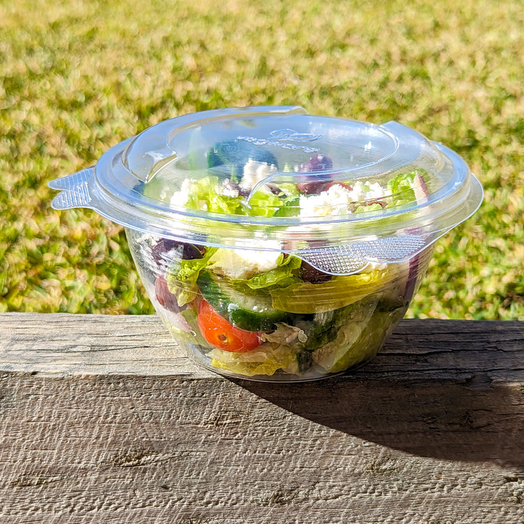 16oz (500ml) Round Salad Clamshell / Hinged Show Bowl - PLA Clear