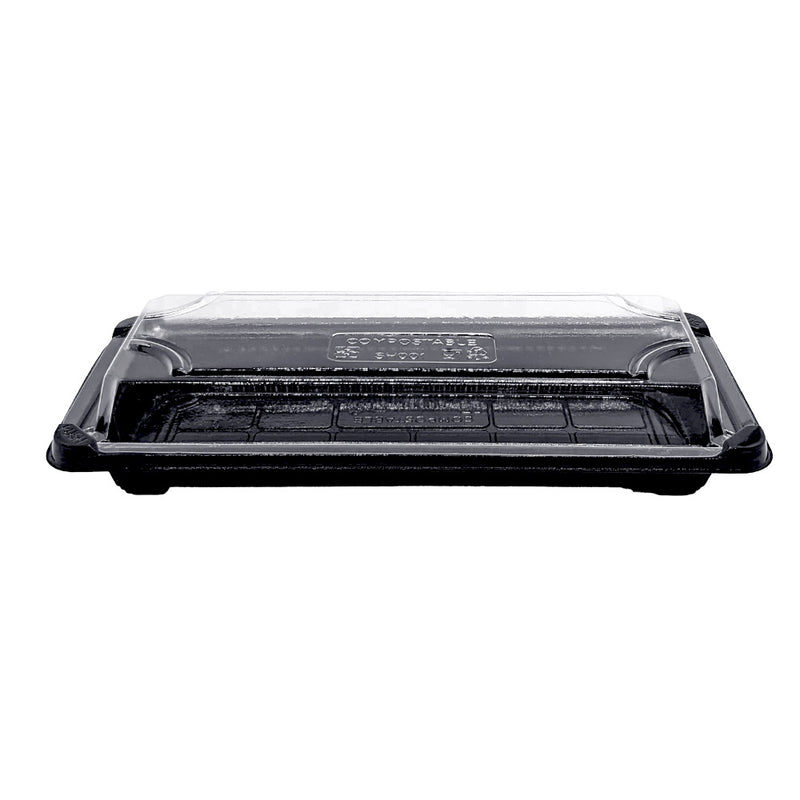 14.5 x 9 x 4cm PLA Black Sushi Tray & Clear Lid - Image #1